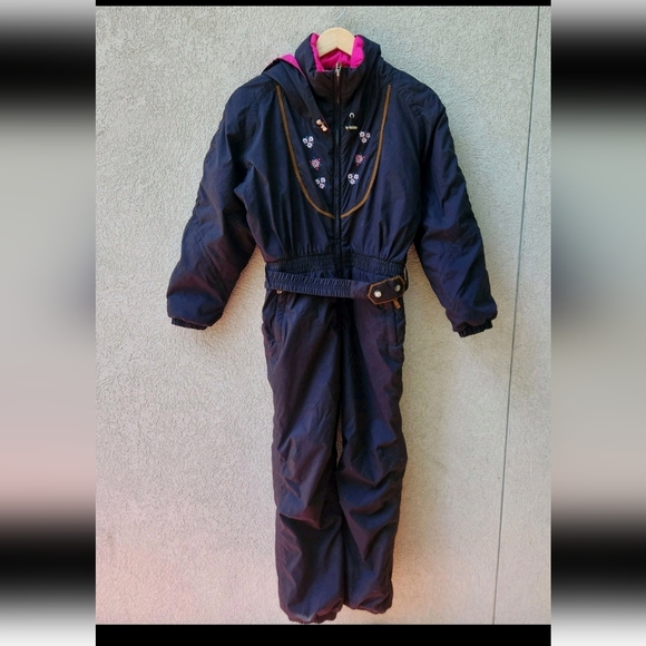 Obermeyer Jackets & Blazers - OBERMEYER Ski Suit Juniors Size 16 Black Pink Floral Retro Winter Outdoor Snow